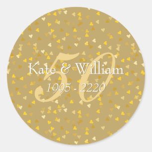 50th Wedding Anniversary Gold Hearts Confetti Classic Round Sticker