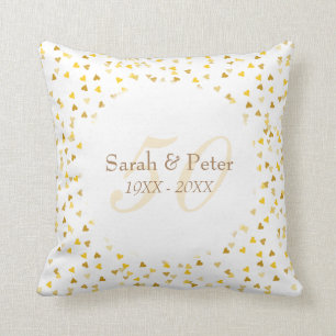 50th Wedding Anniversary Gold Hearts Confetti Cushion