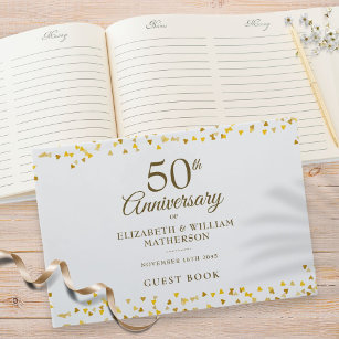 50th Wedding Anniversary Gold Hearts Confetti Guest Book