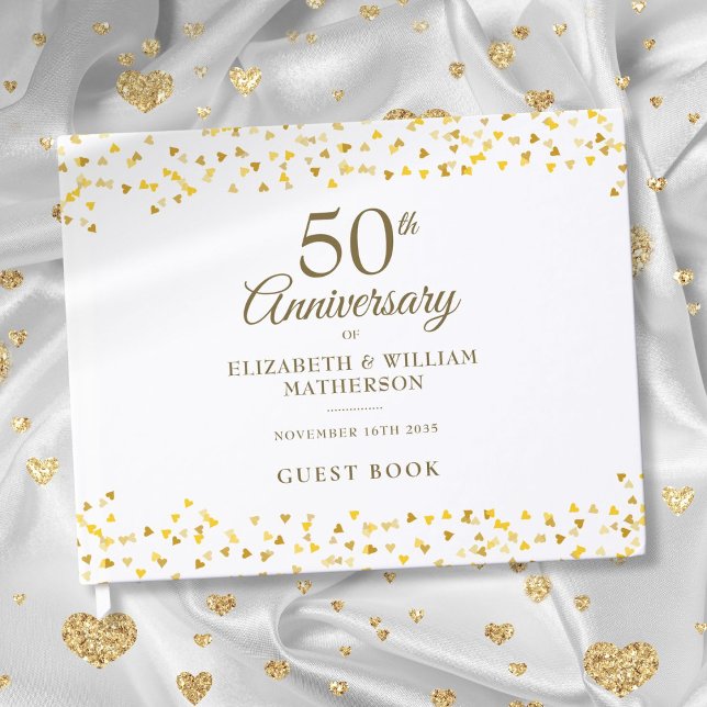 50th Wedding Anniversary Gold Hearts Confetti Guest Book (50th Wedding Anniversary Gold Hearts Confetti Guest Book)