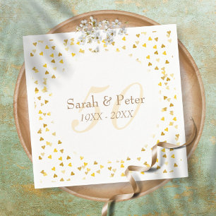50th Wedding Anniversary Gold Hearts Confetti Napkin