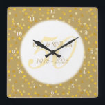 50th Wedding Anniversary Gold Hearts Confetti Square Wall Clock<br><div class="desc">50TH WEDDING ANNIVERSARY GOLD HEARTS CONFETTI CLOCK. Personalised with your names in faux gold over a beautiful script "50" (or a monogram initial),  on a delicate gold hearts confetti background. Designed by Pure Piglet© at www.zazzle.com/purepiglet*.</div>