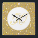 50th Wedding Anniversary Gold Hearts Confetti Square Wall Clock<br><div class="desc">50TH WEDDING ANNIVERSARY GOLD HEARTS CONFETTI CLOCK. Personalised with your names in faux gold over a beautiful script "50" (or a monogram initial),  on a delicate gold hearts confetti background. Designed by Pure Piglet© at www.zazzle.com/purepiglet*.</div>