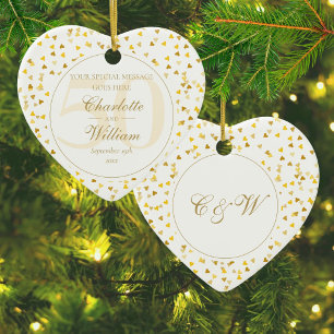 50th Wedding Anniversary Gold Hearts Monogram Ceramic Tree Decoration