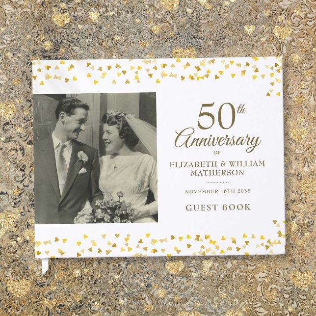 50th Wedding Anniversary Gold Hearts Photo Guest Book (50th Wedding Anniversary Gold Hearts Photo Guest Book)
