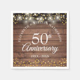 50th Wedding Anniversary Gold Hearts Rustic Napkin