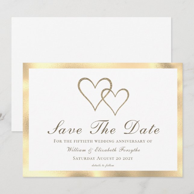 50th Wedding Anniversary Gold Hearts   Save The Date (Front/Back)