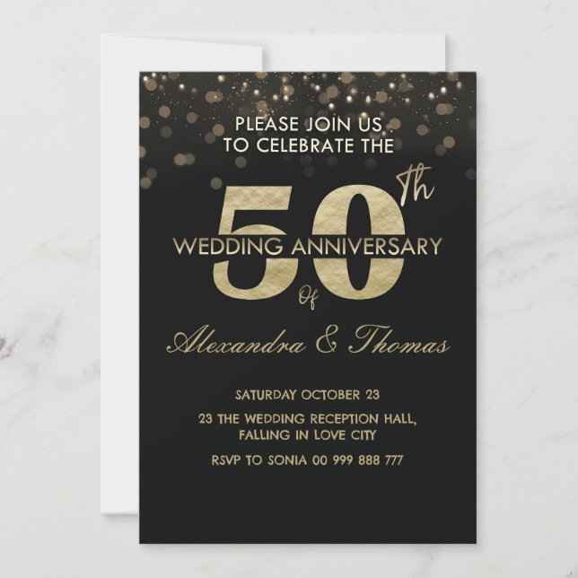 50th Wedding Anniversary Gold  Invitation (Front)