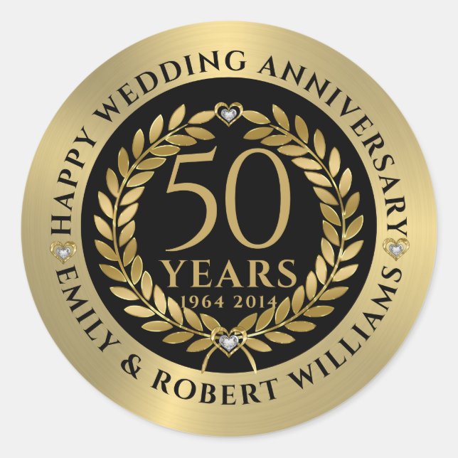 50th wedding anniversary Gold laurel wreath Dinner Classic Round Sticker (Front)