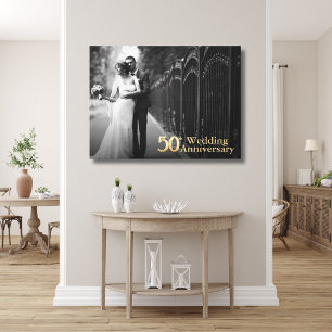 50th Wedding Anniversary   Gold Lettering   Photo Canvas Print
