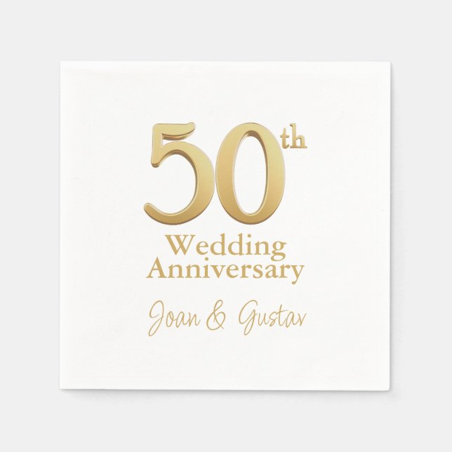 50th Wedding Anniversary | Gold Lettering | White Napkin (Front)