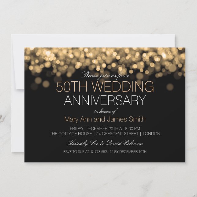 50th Wedding Anniversary Gold Lights Invitation (Front)