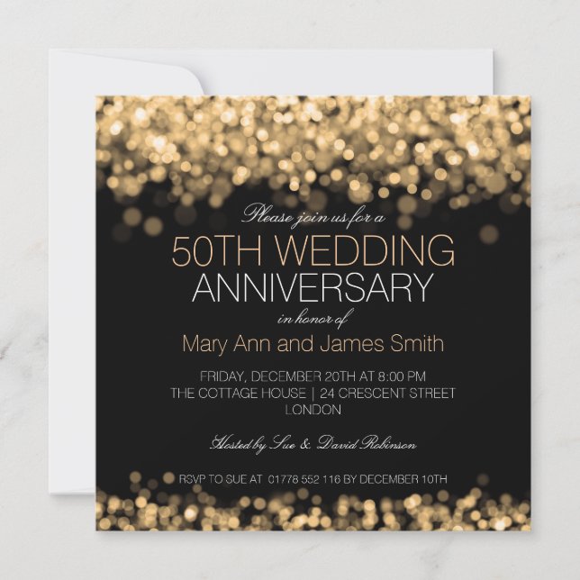 50th Wedding Anniversary Gold Lights Invitation (Front)