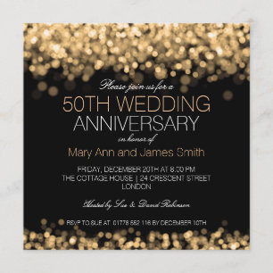 50th Wedding Anniversary Gold Lights Invitation