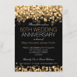 50th Wedding Anniversary Gold Lights Invitation