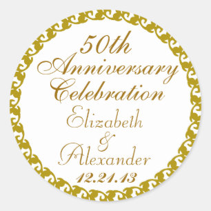50th Wedding Anniversary-Gold Medallion Classic Round Sticker