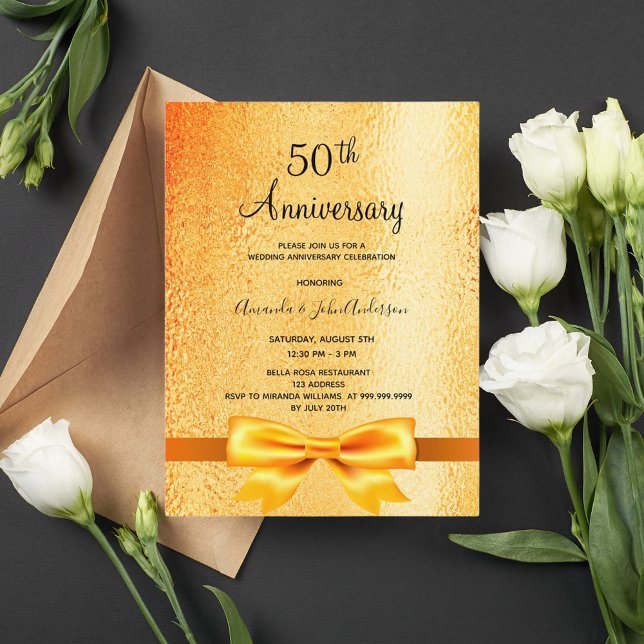 50th wedding anniversary gold metallic invitation postcard (Creator Uploaded)
