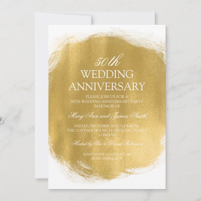 50th Wedding Anniversary Gold Paint Look Invitation (Front)