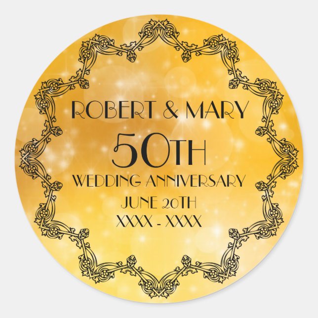 50TH Wedding Anniversary Gold Personalised Classic Round Sticker (Front)