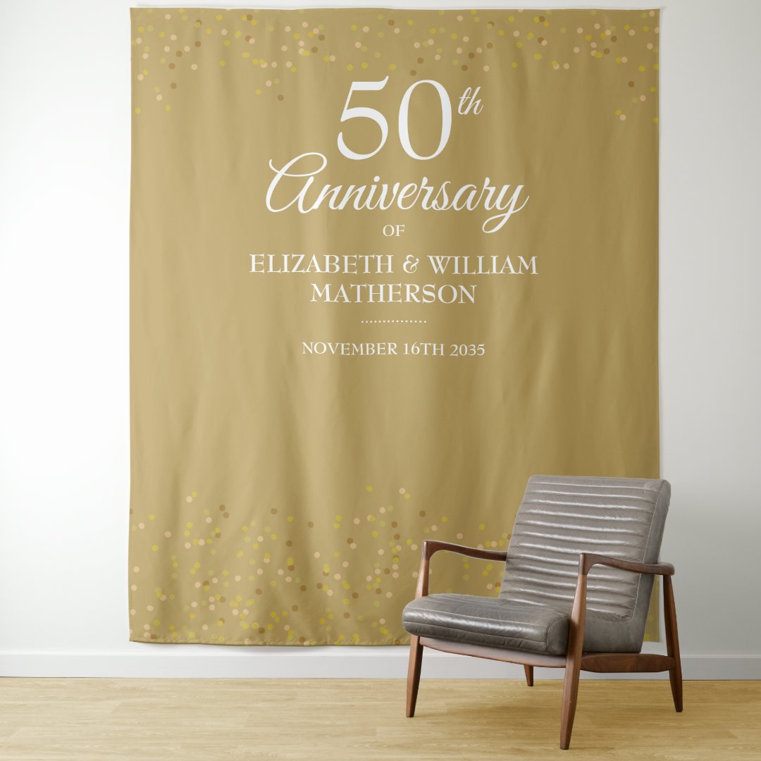 50th Wedding Anniversary Gold Photo Backdrop Tapestry | Zazzle