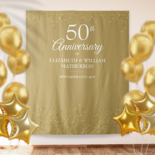 50th Wedding Anniversary Gold Photo Backdrop Tapestry