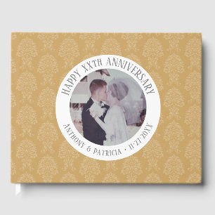 50th Wedding Anniversary Gold Photo Damask Pattern Guest Book