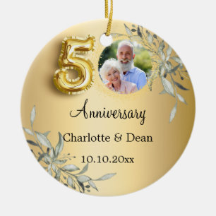 50th wedding anniversary gold photo greenery ceramic tree decoration