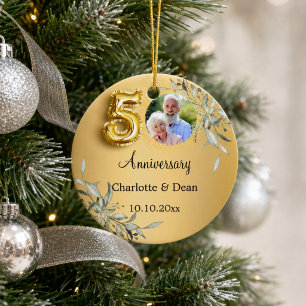 50th wedding anniversary gold photo greenery ceramic tree decoration