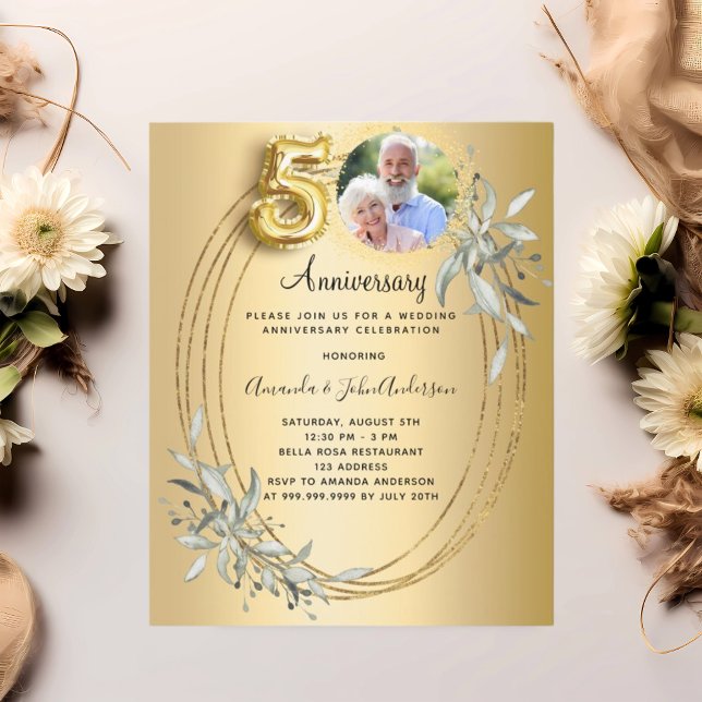 50th wedding anniversary gold photo invitation (Creator Uploaded)