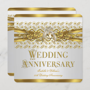 50th Wedding Anniversary Gold Rings Floral White Invitation