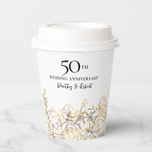 50th Wedding Anniversary Gold Roses Custom  Napkin Paper Cups