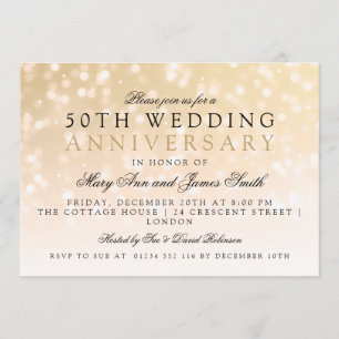 50th Wedding Anniversary Gold Sparkle Lights Invitation