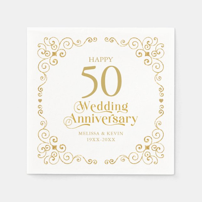 50th Wedding Anniversary Gold Swirls Frame Napkins (Front)