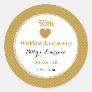 50th Wedding Anniversary Gold Swirly and Lace A03 Classic Round Sticker