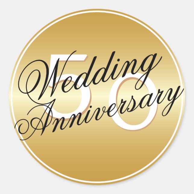 50th Wedding Anniversary Gold Toned Sticker (Front)