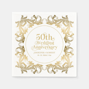 50th Wedding Anniversary Gold Typography Frame 3 Napkin