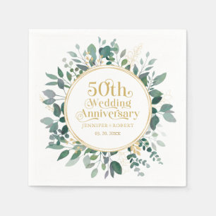 50th Wedding Anniversary Gold Typography Greenery Napkin