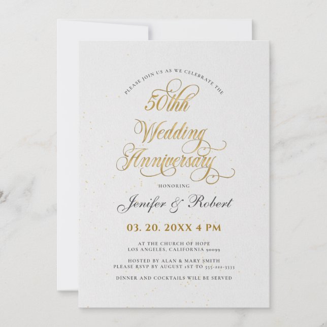 50th Wedding Anniversary Gold Typography Invitation (Front)