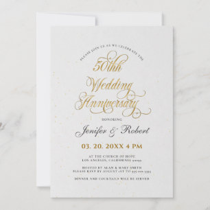 50th Wedding Anniversary Gold Typography Invitation