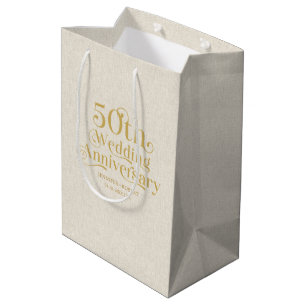 50th Wedding Anniversary Gold Typography  Medium Gift Bag