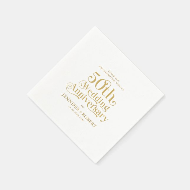 50th Wedding Anniversary Gold Typography Napkin (Corner)