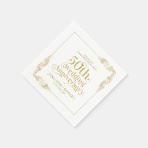 50th Wedding Anniversary Gold Typography Napkin