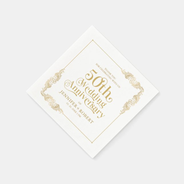 50th Wedding Anniversary Gold Typography Napkin (Corner)