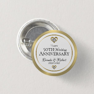 50th Wedding Anniversary Gold & White 3 Cm Round Badge
