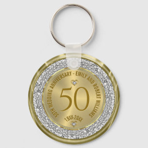 50th Wedding Anniversary Gold White Diamonds Key Ring