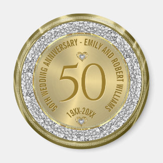 50th Wedding Anniversary Gold White Diamonds Magnet
