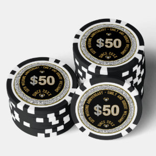 50th Wedding Anniversary Gold White Diamonds Pok Poker Chips
