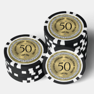50th Wedding Anniversary Gold White Diamonds Poker Chips