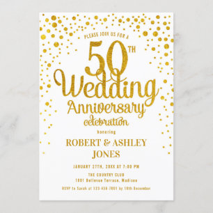 50th Wedding Anniversary - Gold & White Invitation