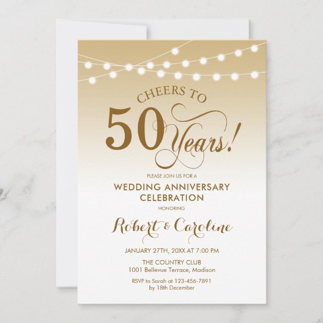50th Wedding Anniversary - Gold White Invitation (Front)